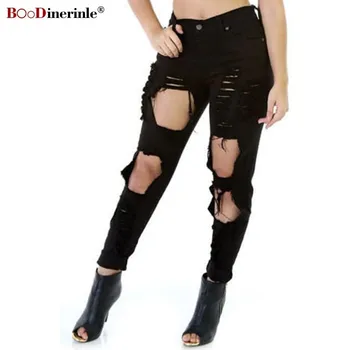 

BOoDinerinle High Waist Jeans Women Plus Size 3XL Jeans Women Black Sexy Hole Pencil Pants Casual Summer Hole Jeans For Women