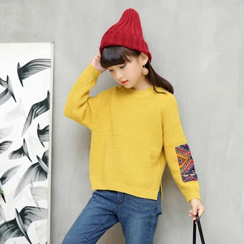 

Sweaters For Girls Clothing Children Knitted Sweaters Spring Autumn Patch Desings Knitwear 2 4 8 10 12 14 Years School Clothes