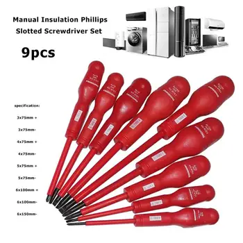 

9pcs Manual Insulation Phillips Slotted Screwdriver Set Cross Straight Screw Driver Maintenance Tool Kit Dropship