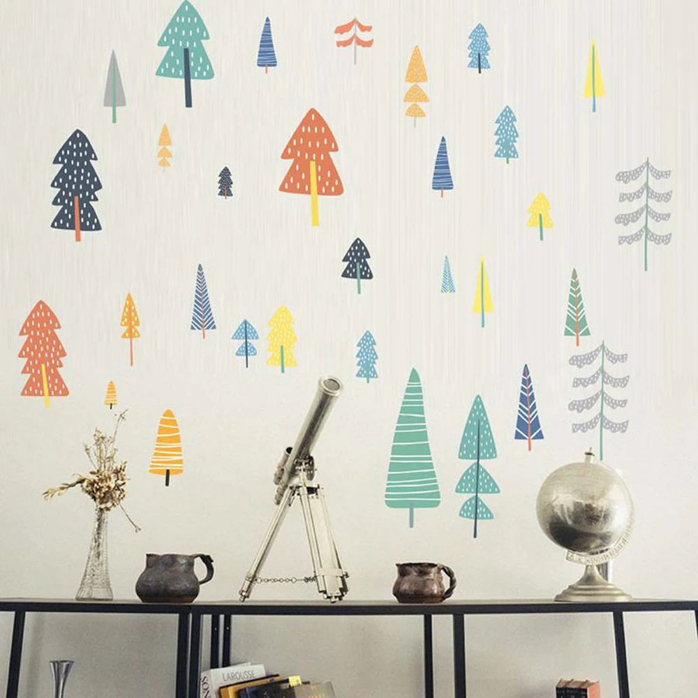 

Nordic Style Forest Tree Color wall sticker Decals Woodland Tree Vinyl Art Wall Stickers For Kids Room Decoration Wall Decor