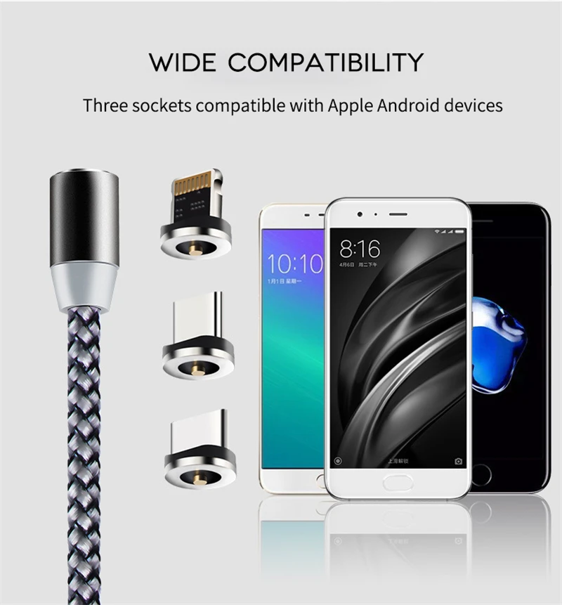 360 درجة المغناطيسي كابل شحن ل فون سريع شحن المصغّر usb نوع C البيانات USB-C كابل ل شاحن هاتف محمول يعمل بنظام تشغيل أندرويد كابلات