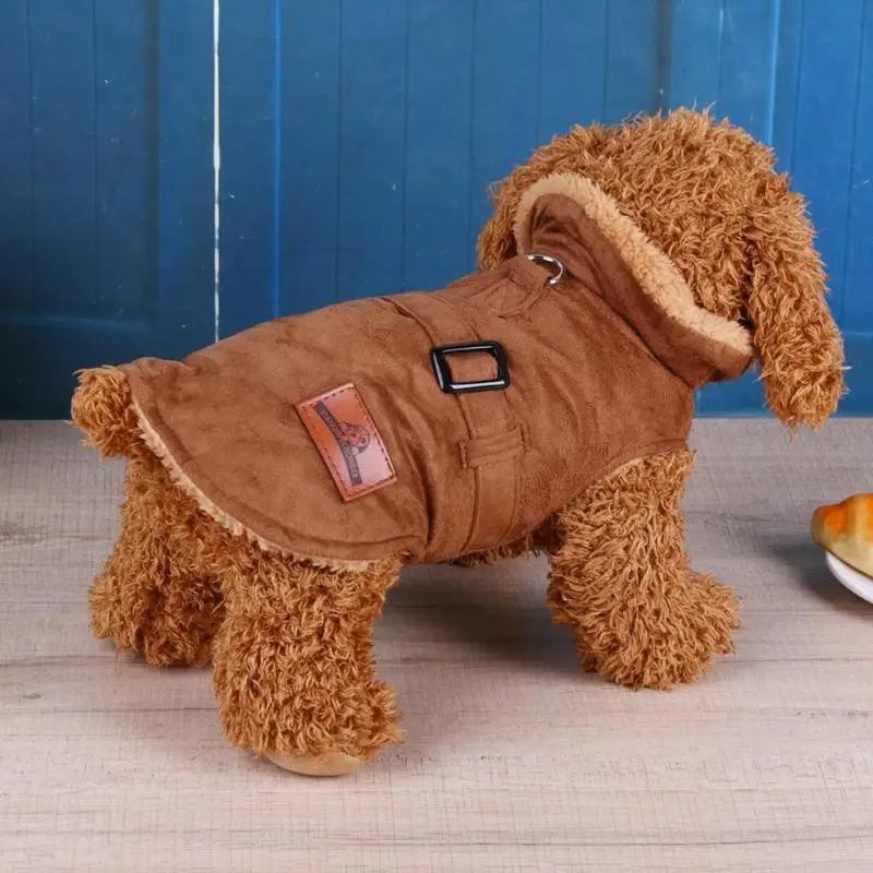 

Pet Dog Clothes Warm Winter Puppy Dog Cats Pet Clothes Solid Brown Suede Jacket Coat Brown Suede Jacket Outwear