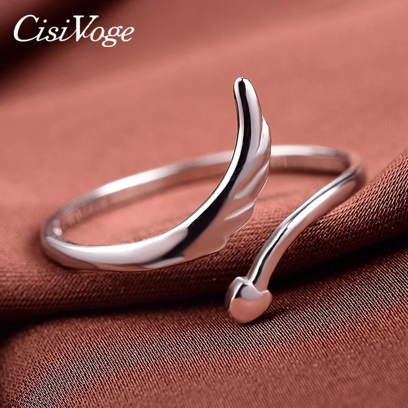 

CisiVoge Genuine 925 Sterling Silver Cute Angel Wing Simple Minimalist Ring Open Adjustable Rings For Women Girls 2019 FO JRS04