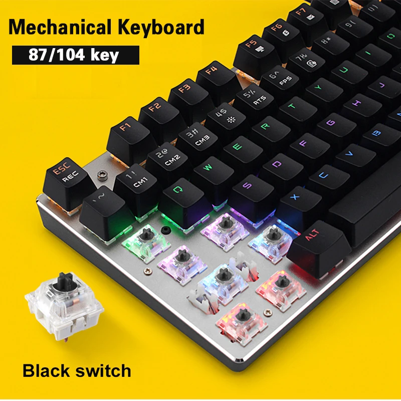 Axis Body : Blue Switch , Color : Russian 87 key keyboard Gaming keyboard Mechanical keyboard 87//104 luminous blue-black anti-ghosting wired gaming keyboard backlight switch Russian English