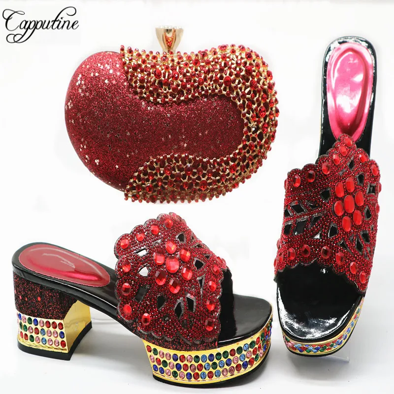 

New Arrival African Crystal Woman Shoes And Bag Set Summer Italian Slipper Shoes With Matching Bag Set For Party Size 38-42 G73