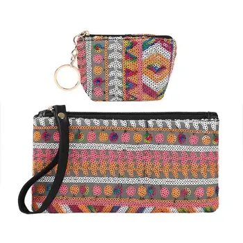 

Girls Small Casual Simple Boho Printing Coin Purse Women Mini Wallet Card Holder Female PU Leather Weaving Clutch Bag