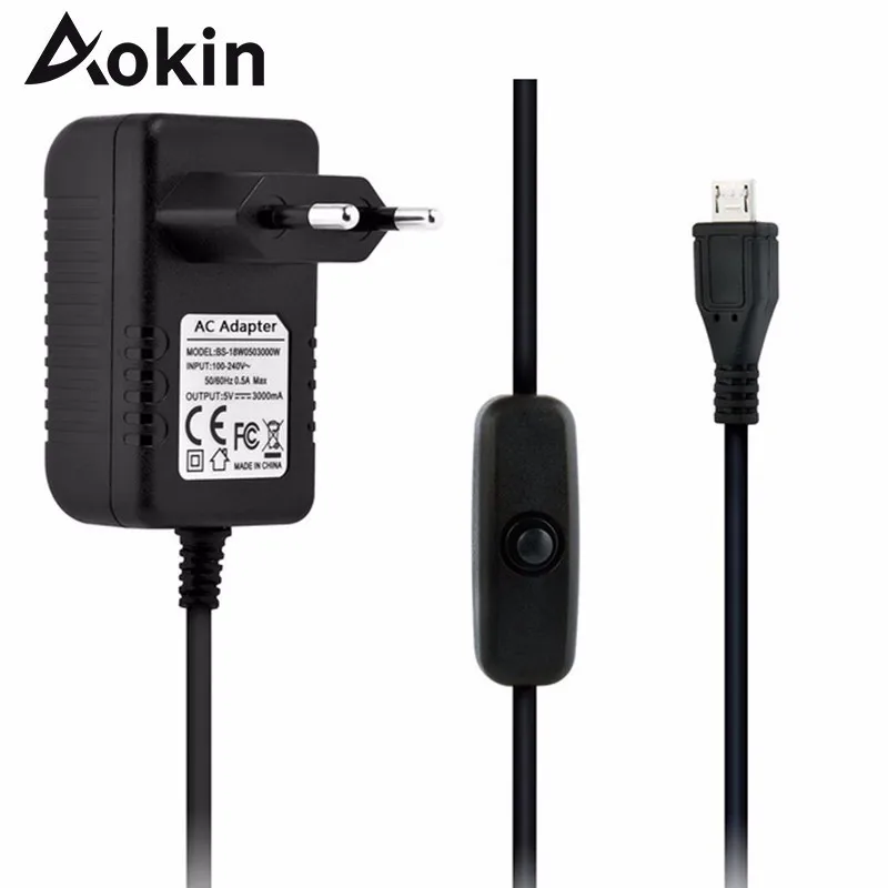 

Aokin 5V 3A For Raspberry Pi 3 B+ Power Supply Micro Usb Ac Adapter With Power On/off Switch Switcher EU US UK AU Plug