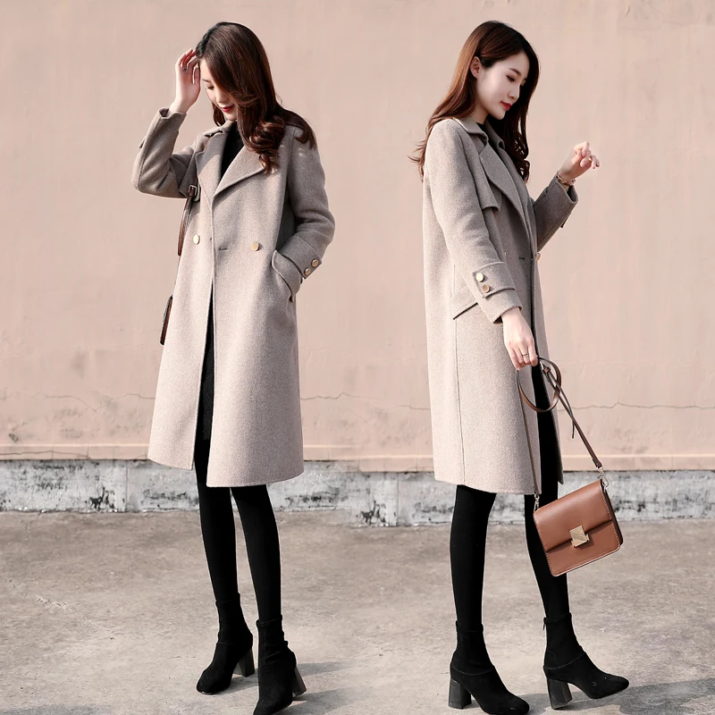 Весна осень новая шерстяная Женская куртка с длинным рукавом S серый приталенный Повседневный корейский Зимний кашемировый длинный женское шерстяные пальто W39