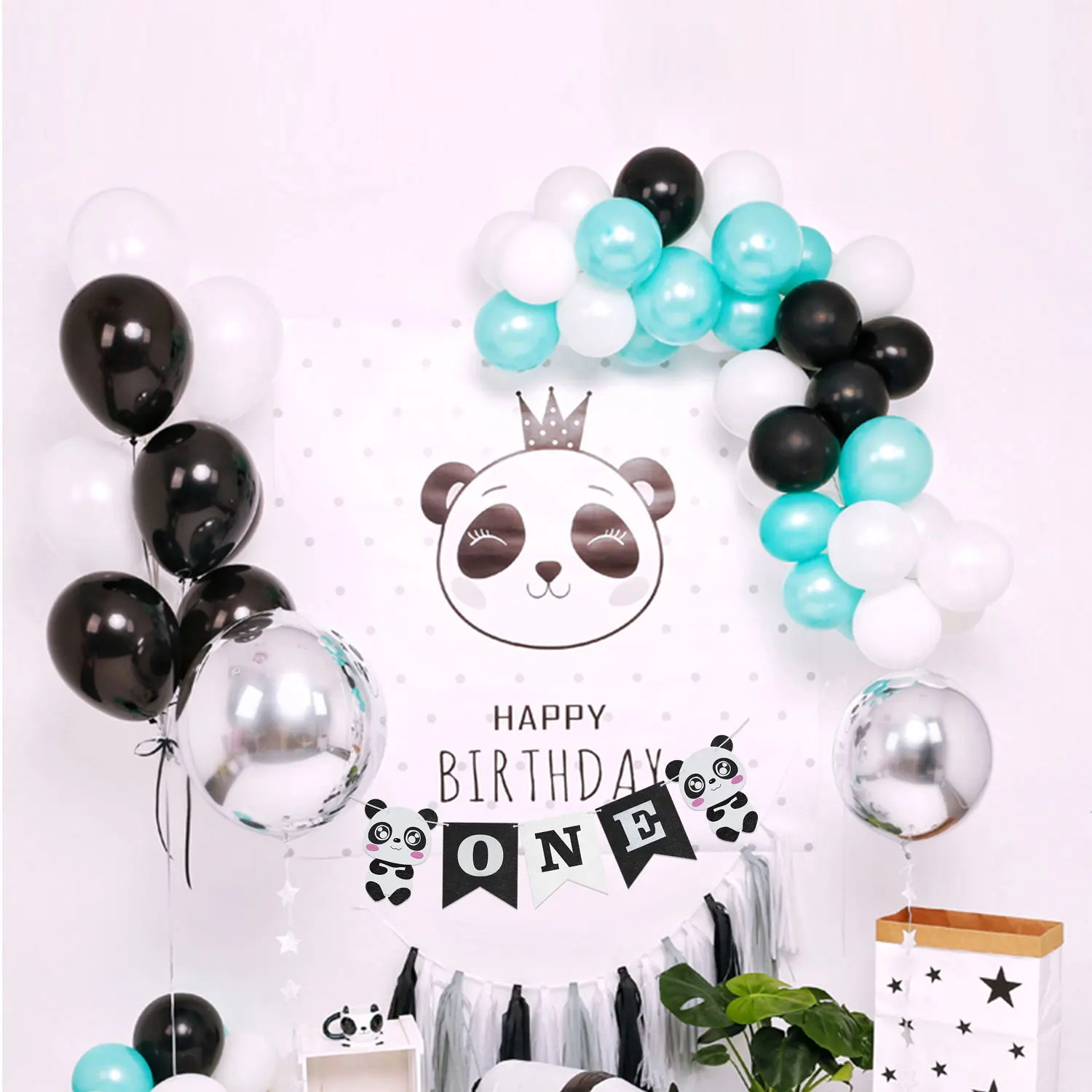 ZLJQ черный стул для первого дня рождения ребенка один год панда баннер 1st День - Фото №1