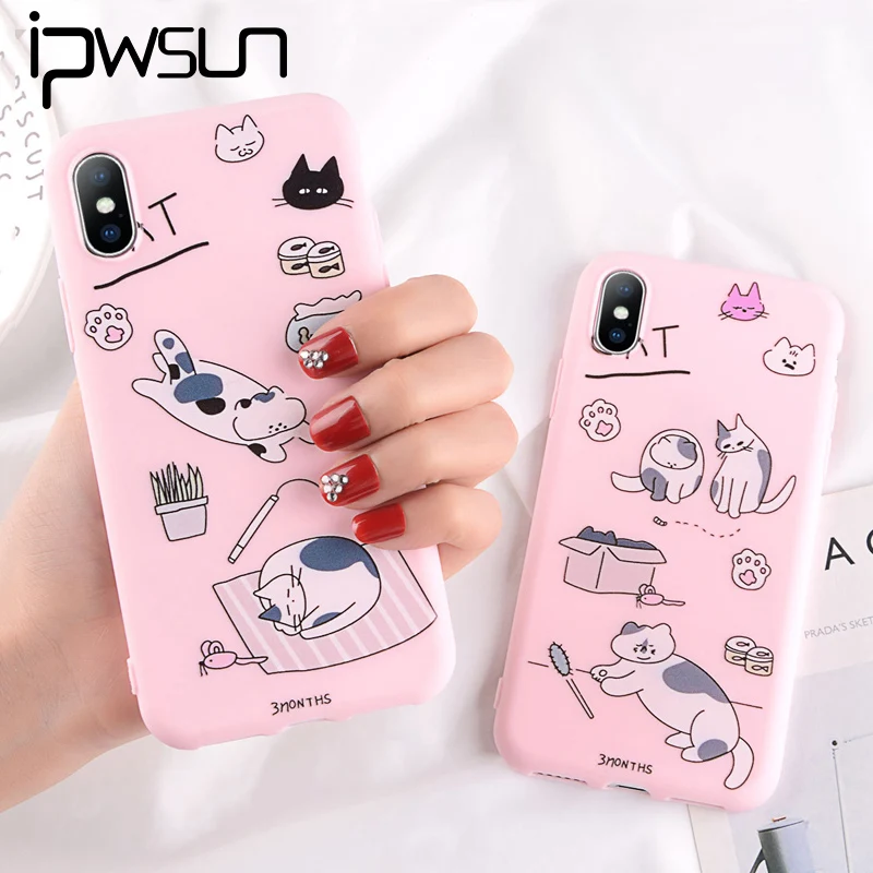 

iPWSOO Cat Case For iPhone 6 6S 7 8 Plus X XR XS Max Case Cartoon Cute Cat Fish Tank Soft TPU For iPhone 5 5S SE Phone Case Capa