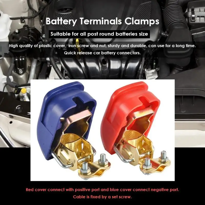

Universal 1 Pair 12V Quick Release Battery Terminal Clamps Metal+Plastic 2 color for Car Caravan Boat Motorcycle Car Accessories