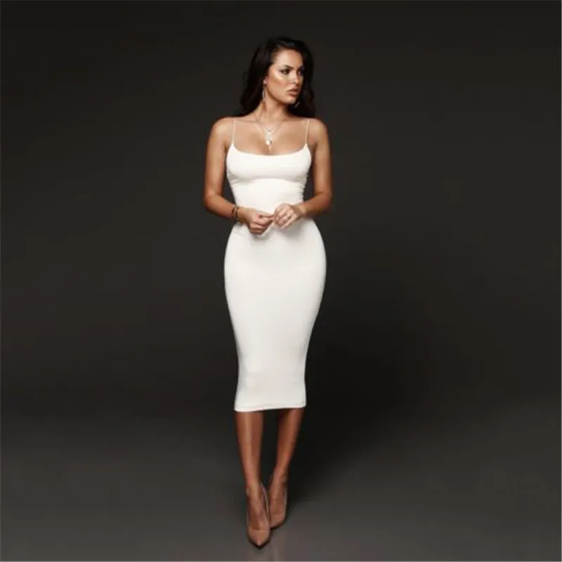 

Sexy Women Package Hip Dress Bandage Bodycon Dress High Waist Slim Solid Skinny Sheath Deep Neck Knee Length Dresses Vestidos