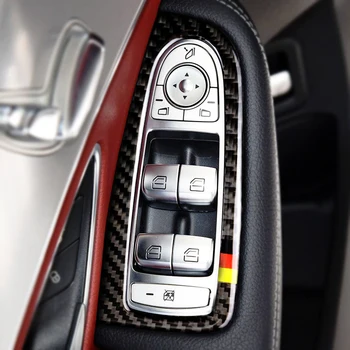 

4pcs Car Carbon Fiber Window Switch Armrest Panel Cover Decorative Trim For Mercedes Benz C Class W205 C180 C200 C300 GLC260