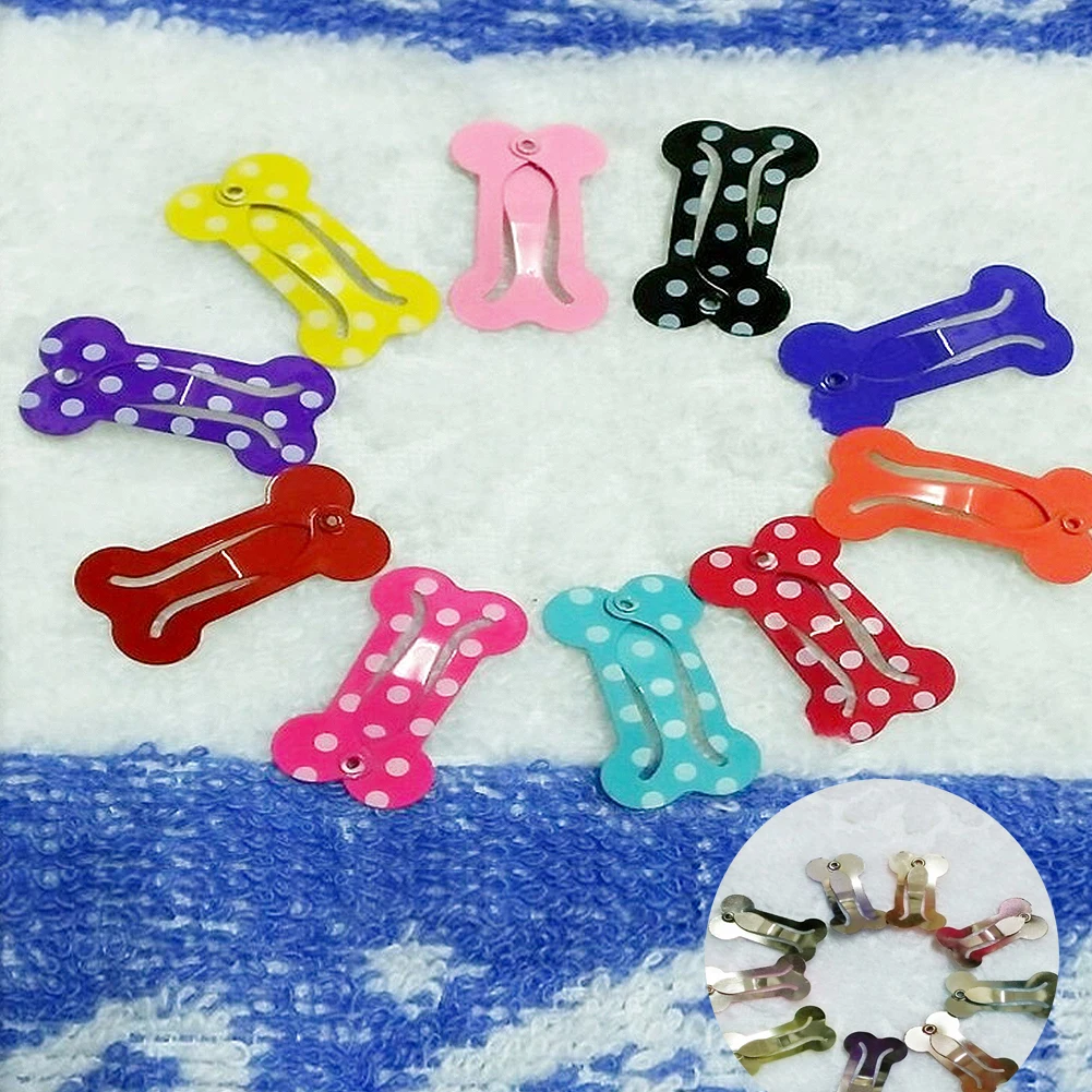 10pcs/lot 2.5cm Colorful Pet Hair Clip Bone Design Pet Dog Hair ClipsPet Hair Grooming Accessories