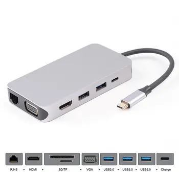 

Dock USB-C VGA HDMI Ethernet 3 Ports HUB TF SD Charger Card Reader Multiport Adapter