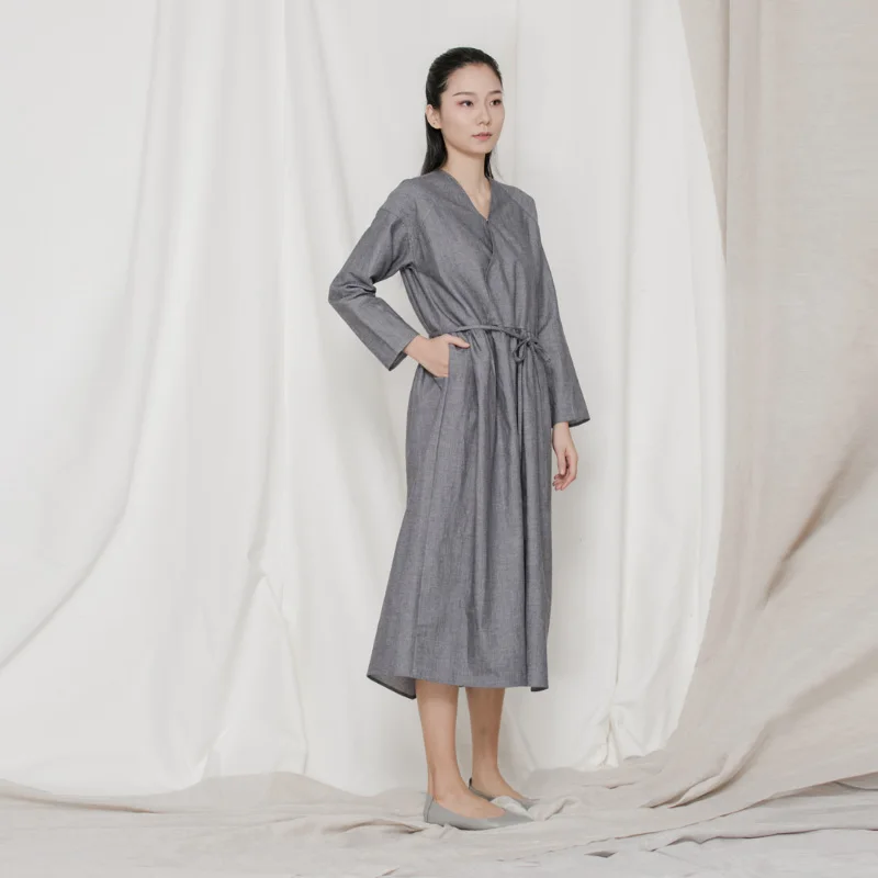 D'origine Tie Longues Boue À Sans Main Oblique Manches Lâche Chinois Décontractée Tenue couleur Pur lin up Printemps Fond Bufu Coton wx7tFw