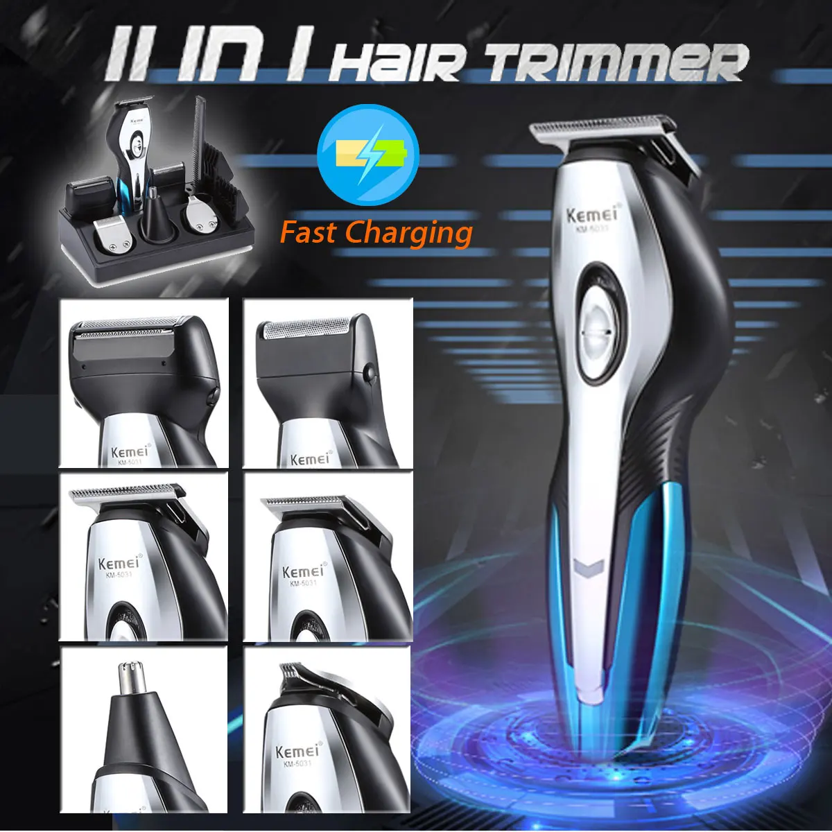 Harga Kemei Rechargeable Electric Rambut Pemangkas 11 Di Alat Pemotong Rambut Listrik Alat Cukur Jenggot Pemangkas Pria Mencukur Mesin Hidung Pemangkas