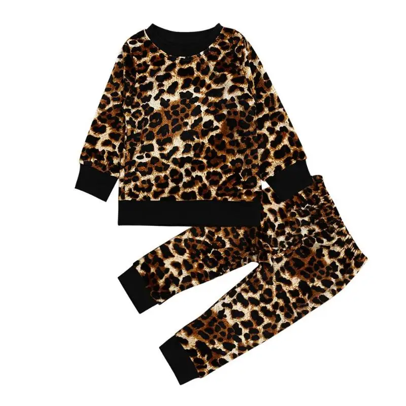 

Newborn Boys Girls Clothes Set Long Sleeve Leopard 2pcs Sweatershirt T Shirt Pants Set Clothes Outfit