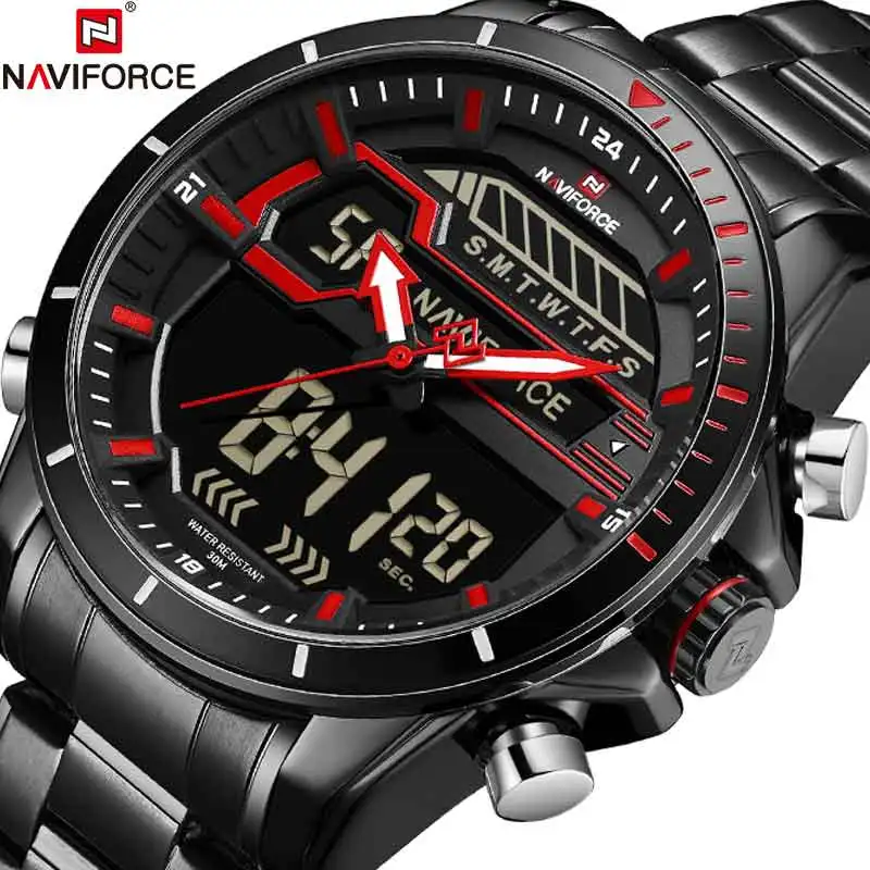 NAVIFORCE мужские креативные модные спортивные часы кварцевые наручные с двойным