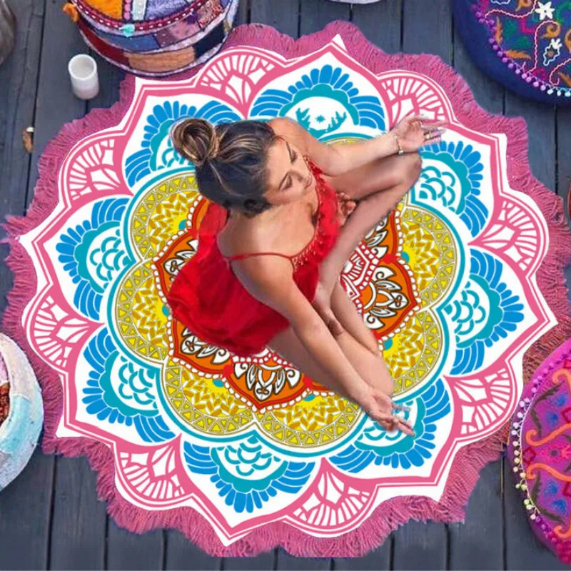 Летнее пляжное индийское гобеленовое полотенце с принтом в виде мандалы, коврик для йоги, круглый чехол для бикини, покрывало, 150*150 см