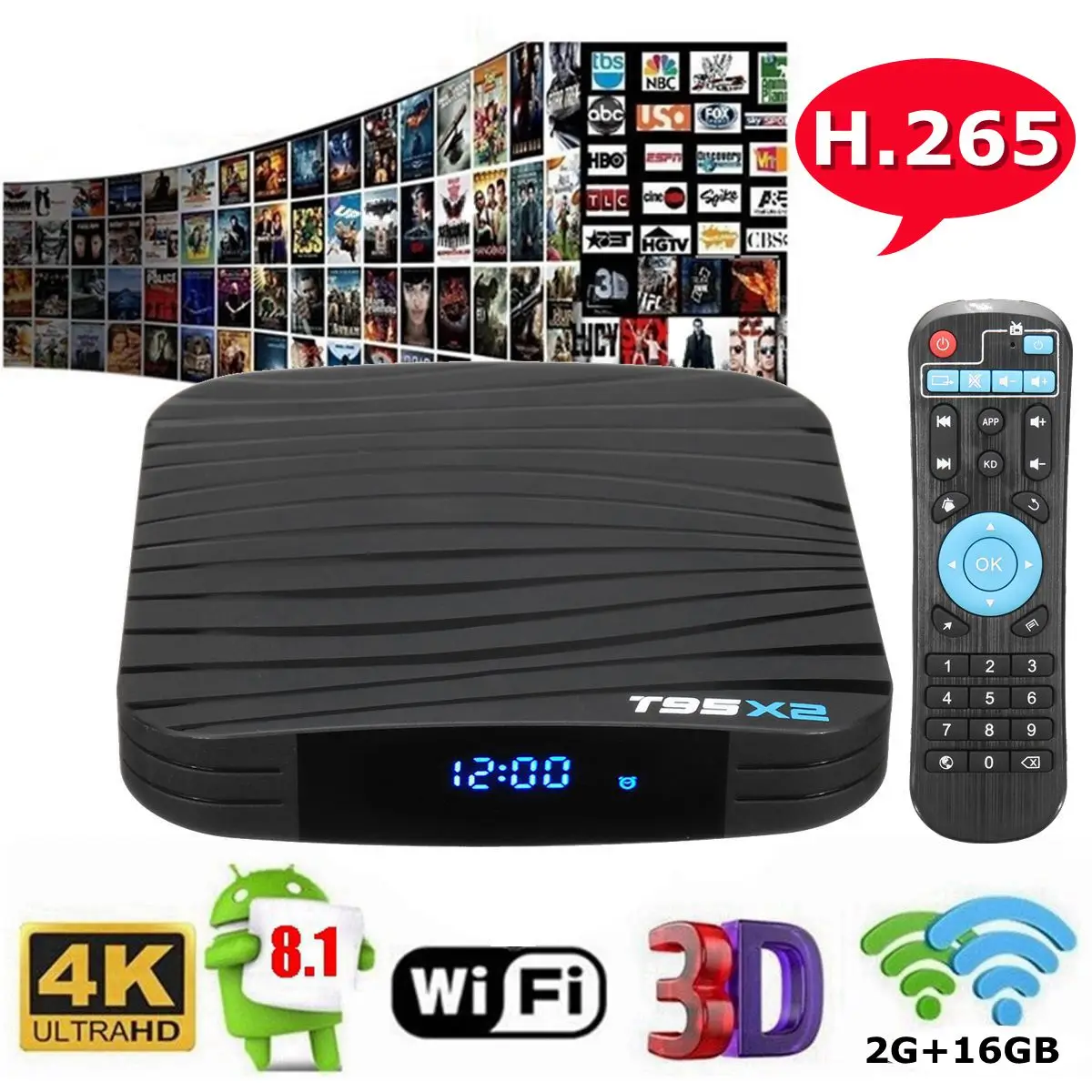 

T95X2 Smart TV BOX Android 8.1 2GB 16GB Amlogic S905X2 Quad Core H.265 4K Youtube Media Player Set top Box T95 X2