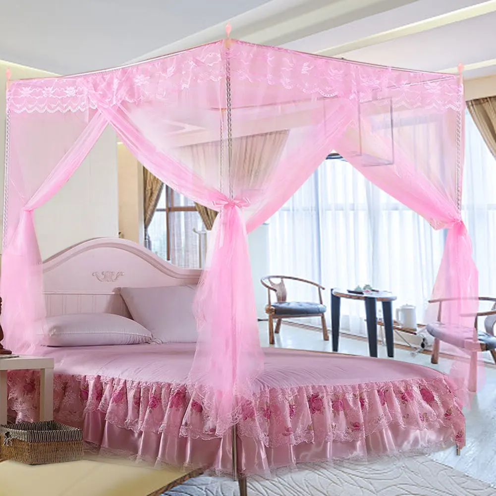 

Luxury Princess 4 Doors Openings Post Bed Curtain Canopy Netting Mosquito Net Bedding No Bracket New