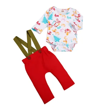

New Arrivals Infant Newborn Baby Girl Boy Clothes Santa Trees Top Romper Suspender Pants Christmas Outfit Cotton Soft Clothing