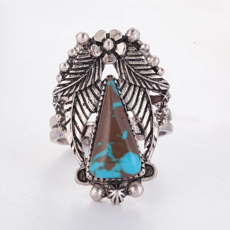 Green Stone Rings for Women Vintage Jewelry Antique Silver Ring Ladies Flower Ring Bague Femme Anillos Mujer Wholesale O5J434