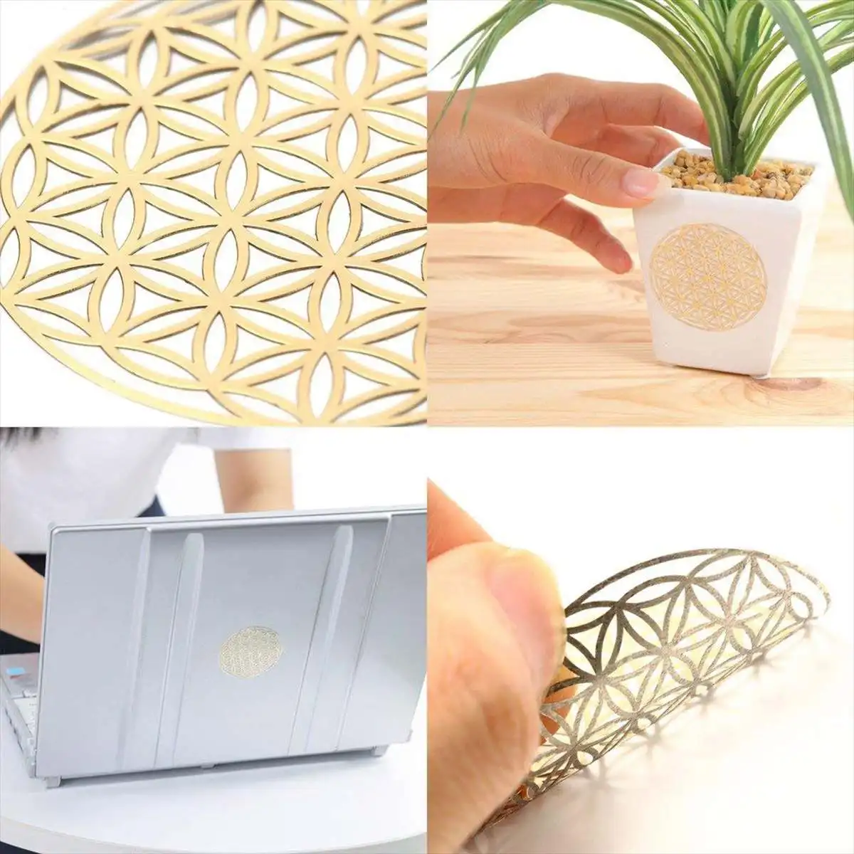 4pcs FLOWER OF LIFE gold Sticker Classic Round metal Sticker Phone Album Diary Decoration DIY Sticker Girl Kids Gift Quartz