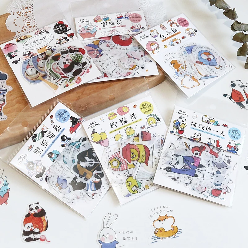 

40pcs/pack Cartoon Animal And Sticker Pack Panda Rabbit Pocket Book Decoration Collage Paper Painting Stickers Scrapbooking
