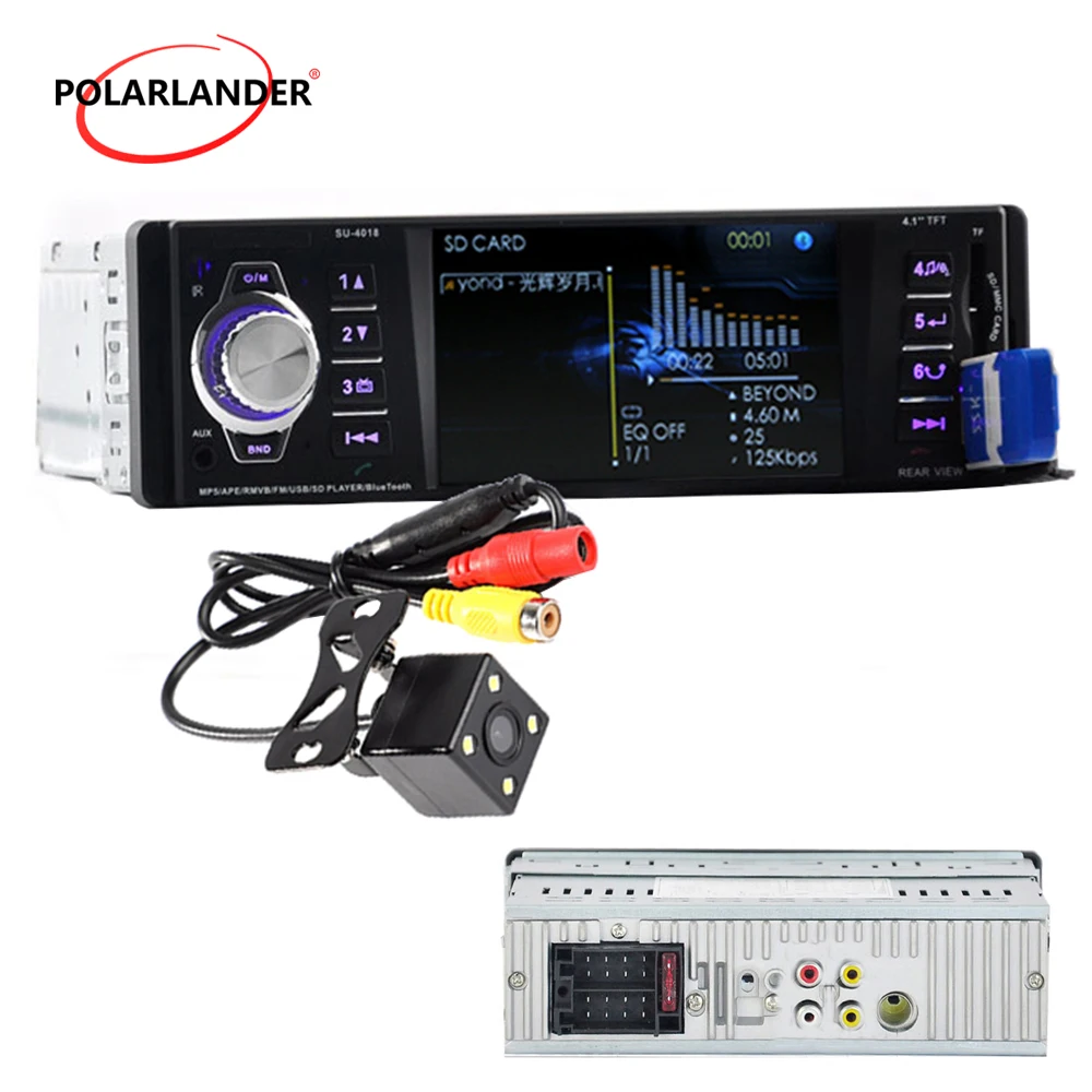 

With Camera 1 Din Car Radio Stereo MP4 Bluetooth Remote Control AUX USB TFT SD MMC AM FM EQ Rearview Parking 5 Languages