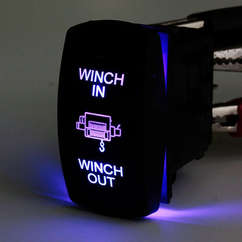 

7 Pin Blue LED Laser Momentary Rocker Switch WINCH IN/OUT ON-OFF-ON 20A
