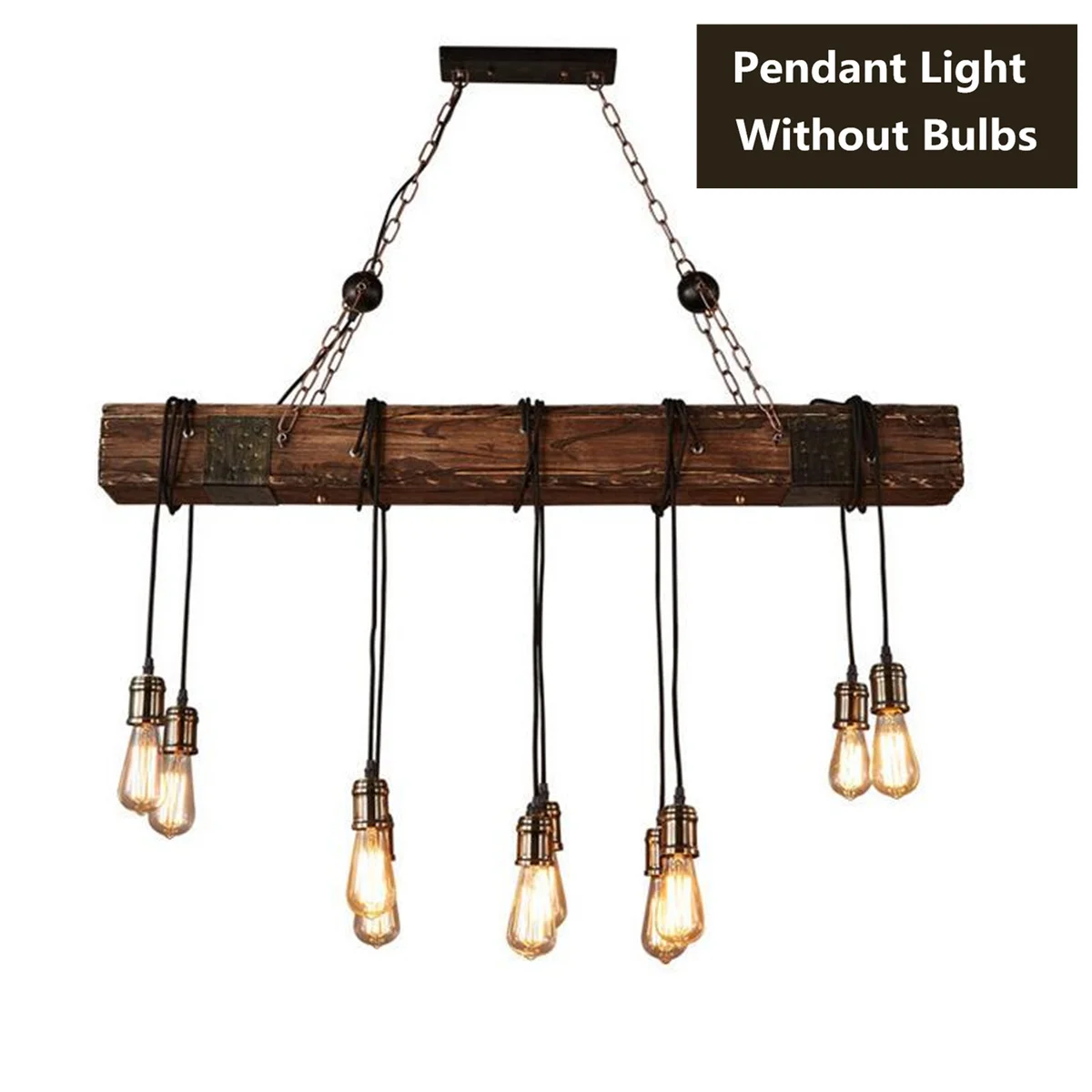 

Antique Farmhouse Wood Beam Island Hanging Lights with 10 Edison Bulb Home Kitchen Restaurant Decorations