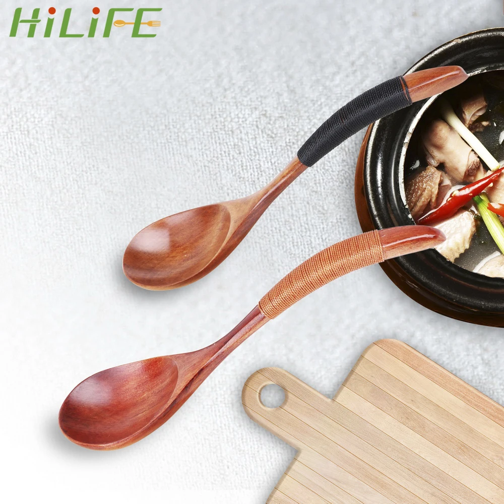 

HILIFE Kitchen Accessories Tableware Long Handle Wooden Spoon Bamboo Teaspoon Soup Catering Spoons Kitchen Cooking Utensil Tool