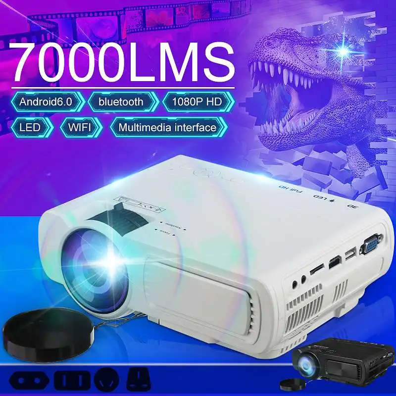 Mini Projector T5 LCD 7000 Lumens 1080P Full HD Wifi bluetooth Home Theater Android 6.0 Audio Speaker Home Theater Cinema Mini Projector T5 LCD 7000 Lumens 1080P Full HD Wifi bluetooth Home Theater Android 6.0 Audio Speaker Home Theater Cinema