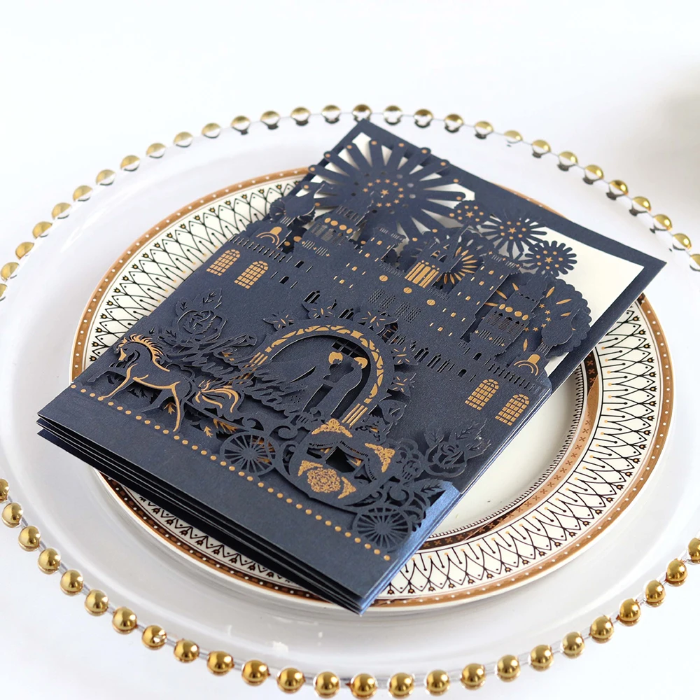  10pcs/lot Lovely Wedding Invitations Cards Laser Cut Castle Greeting Card Event Party Supplies 18*1 - 33000133278