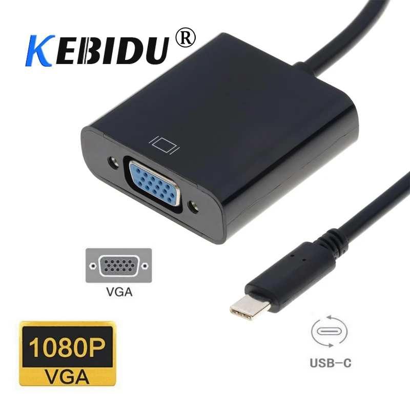Кабель-адаптер KEBIDU Type C-VGA USB 3 1 Hub Type-C Male-VGA Female для ноутбука Macbook Chromebook Pixel |