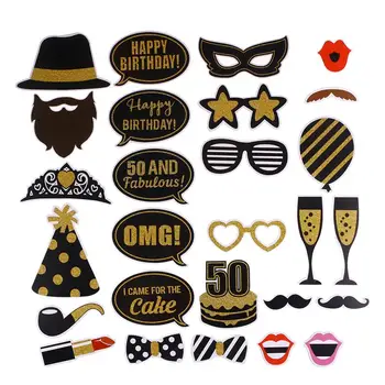 

27 pcs Birthday Photo Props Kit 50 Years Old Funny Creative Paper Mask Selfie Props Party Supplies Party Favors DIY Accessories