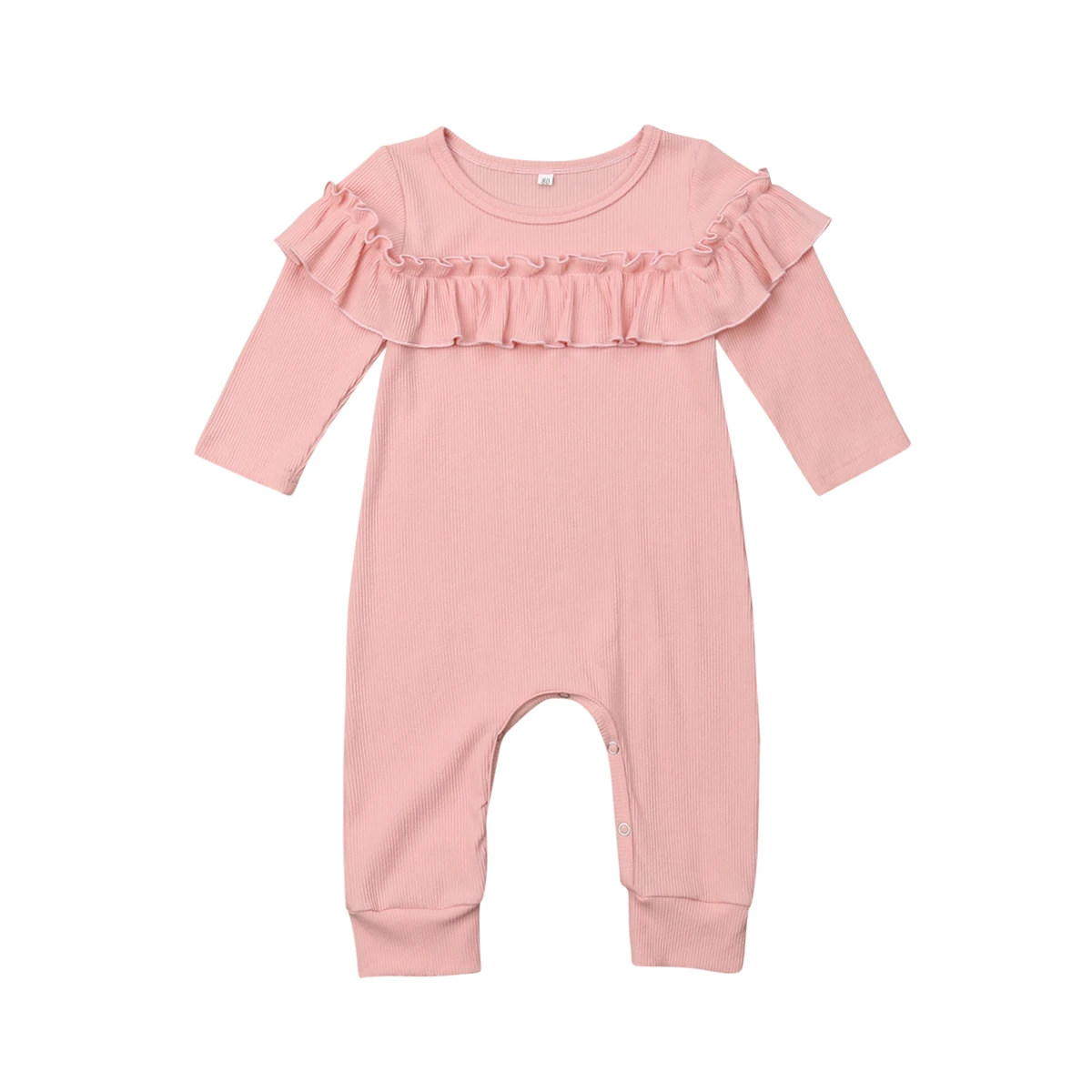 

0-18M Winter Autumn Newborn Baby Girls Romper Elegant Ruffles Jumpsuit Cotton Plain Outfits Pink Cute Princess Clothing