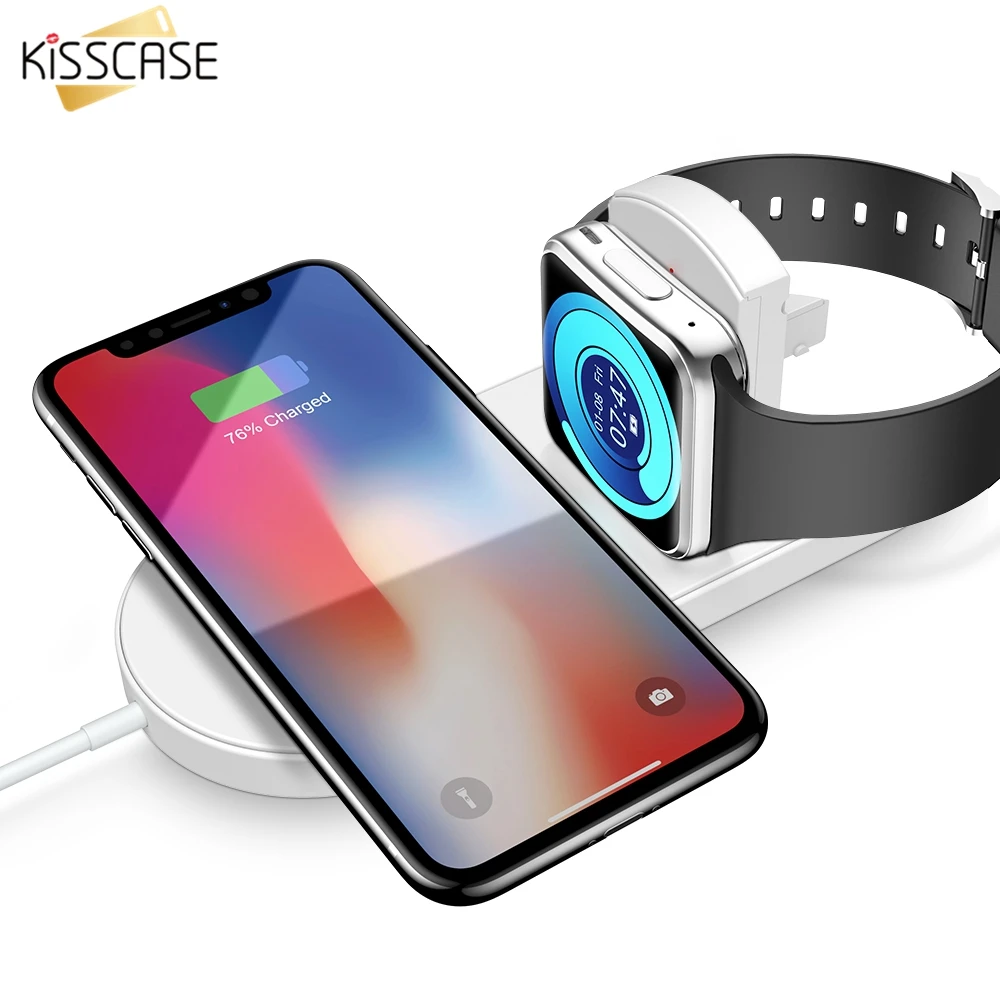KISSCASE быстро Беспроводной Зарядное устройство для iPhone X XS Max XR 8 плюс 2 в 1 Apple i часы