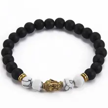 Натуральный черное покрытие белая сосна бусины браслет сплав буддизм бусины в виде голов Эластичность для мужчин и женщин