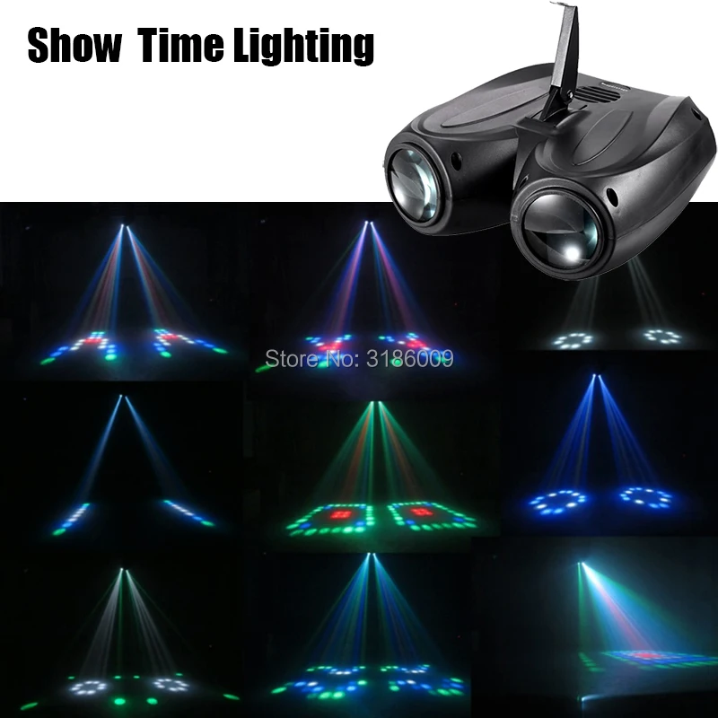 Goede SHOW TIME LED rusland diamonds dubbele hoofd luchtschip licht 128LED RGBW maan DJ party Disco licht Geluid werk Carton Building blok
