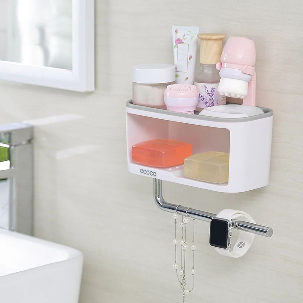 

ECOCO Bathroom Storage Box Organizer Soap Holder Wall Mounted Kitchen Sponge Holder Storage Shelf Cosmetic Towel Storage Rack
