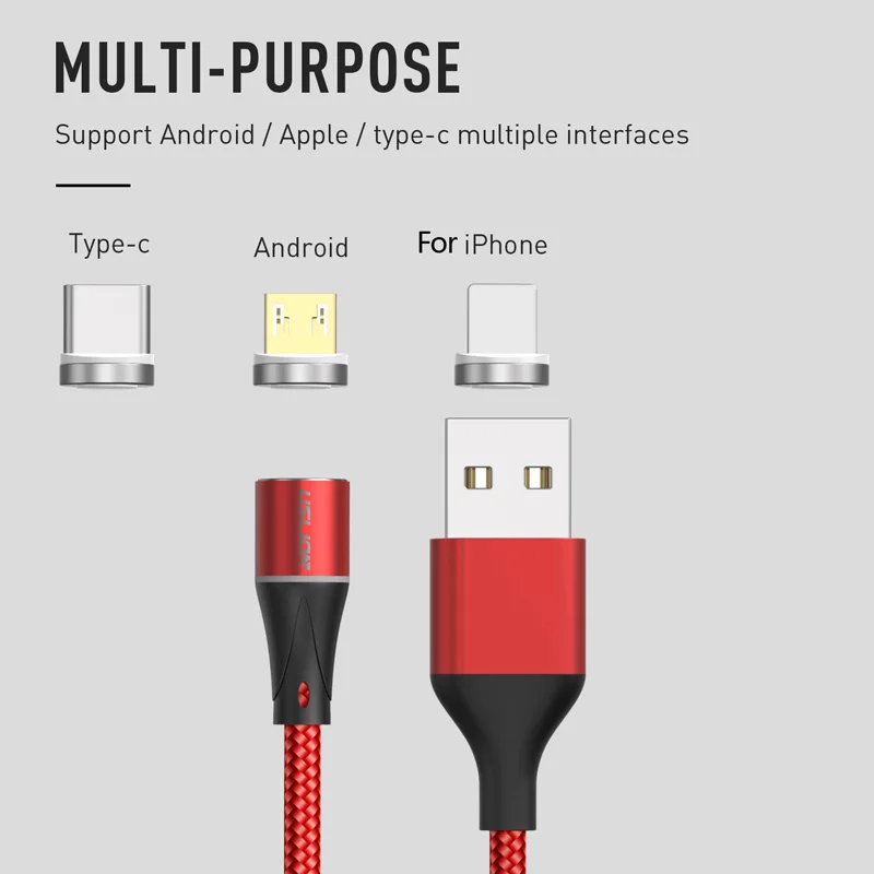USLION QC3.0 Быстрая зарядка Магнитный кабель Micro USB для iPhone Samsung магнитное зарядное