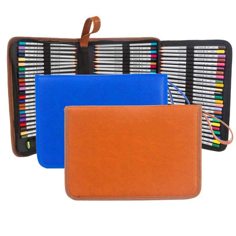 

72 Holes Large Capacity Foldable Pencil Case High Quanlity Colored Waterproof PU Leather Pencil Bag For Student Art Supplies