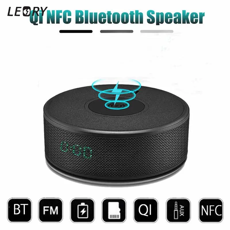 

Multifuction 2000mAh Qi Wireless Phone Charger Holder Portable Qi NFC bluetooth Speaker Music Radio Loudspeaker with Alarm Clock