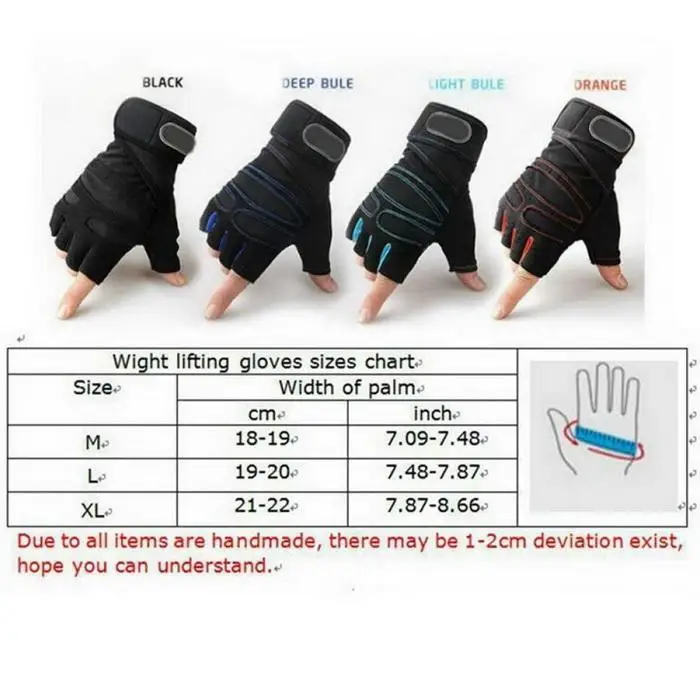 1Pair Half Finger Gym Gloves Heavyweight Sports Exercise Weight Lifting Gloves Body Building Training M-XL Sport Fitness Gloves