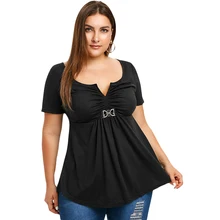 Women Plus Size T-Shirts Short Sleeve Ruched Waist Bust Swing T-Shirt Casual Empire Waist Tee Shirt Slim Harajuku Top Female empire waist plus size cut out t shirt