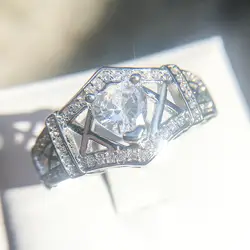 Полые модного серебристого цвета обручальное кольцо для Для женщин ювелирные изделия палец вечерние принцессы создано башня Сердце Форма