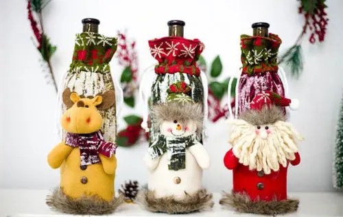 Рождественская крышка бутылки вина вязаная сумка вечеринка украшение стола
